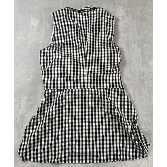 Lafayette 148 Black White Plaid Mariel Sleeveless Tie Waist Blouse Tunic Sz M - Picture 10 of 11